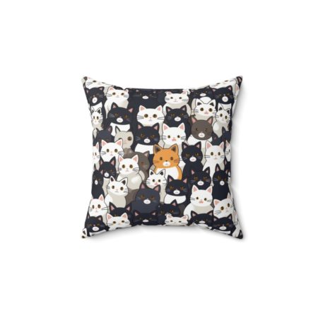 Coussin carré chats blancs, gris, noirs et roux 35 cm